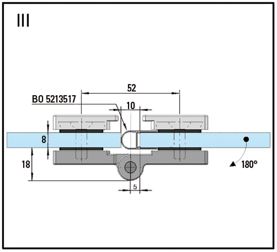 Петля Madrid стекло/стекло 180° внутрь или наружу, шлифованная нержавеющая сталь ВB 5215432S — изображение 10